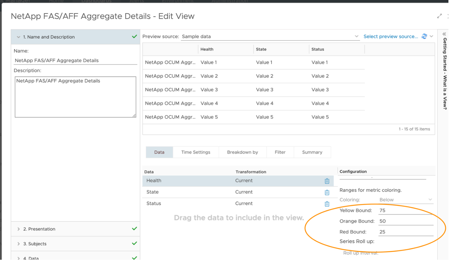 Aggregate Details settings