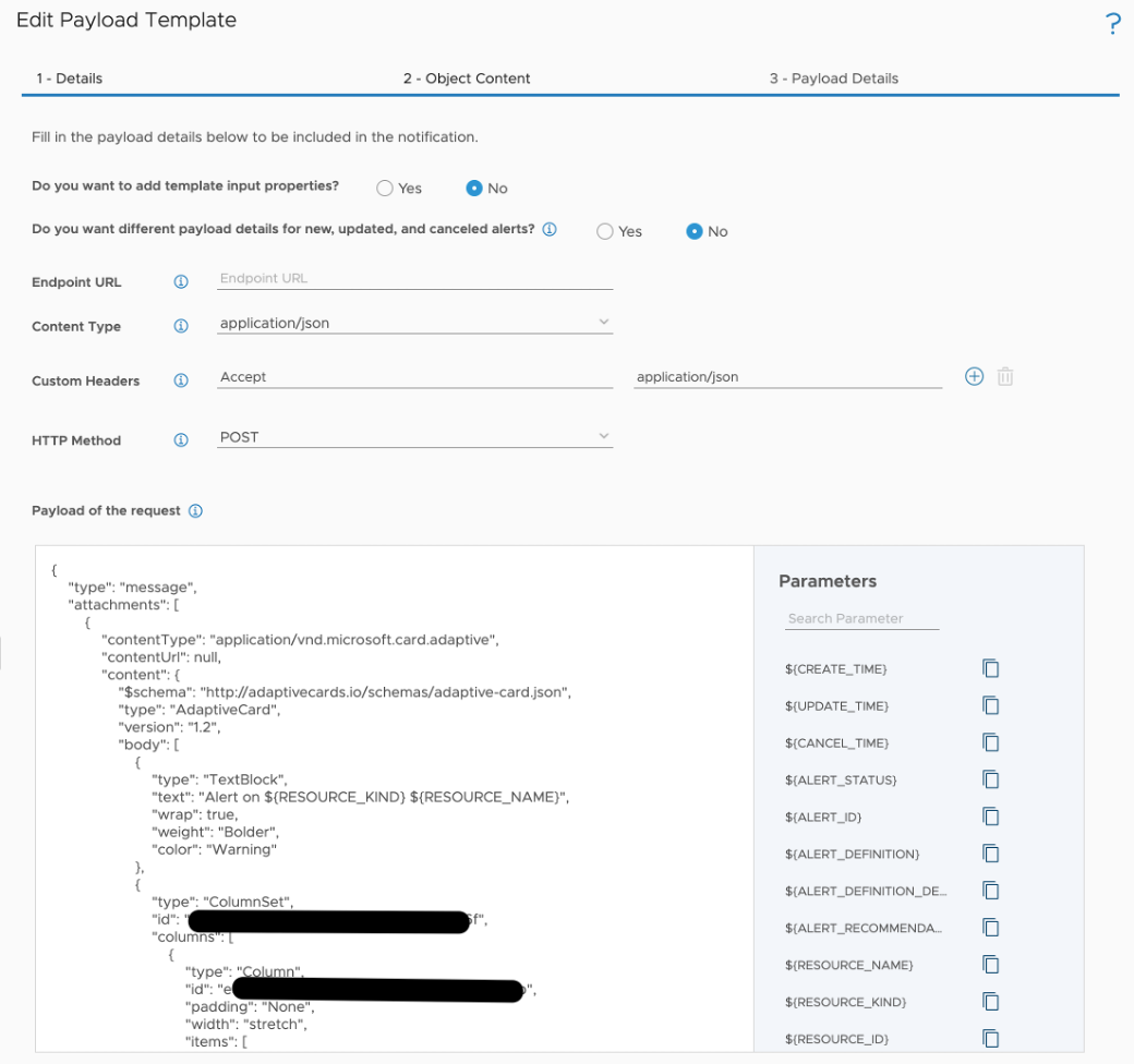 MS Teams webhook payload template example